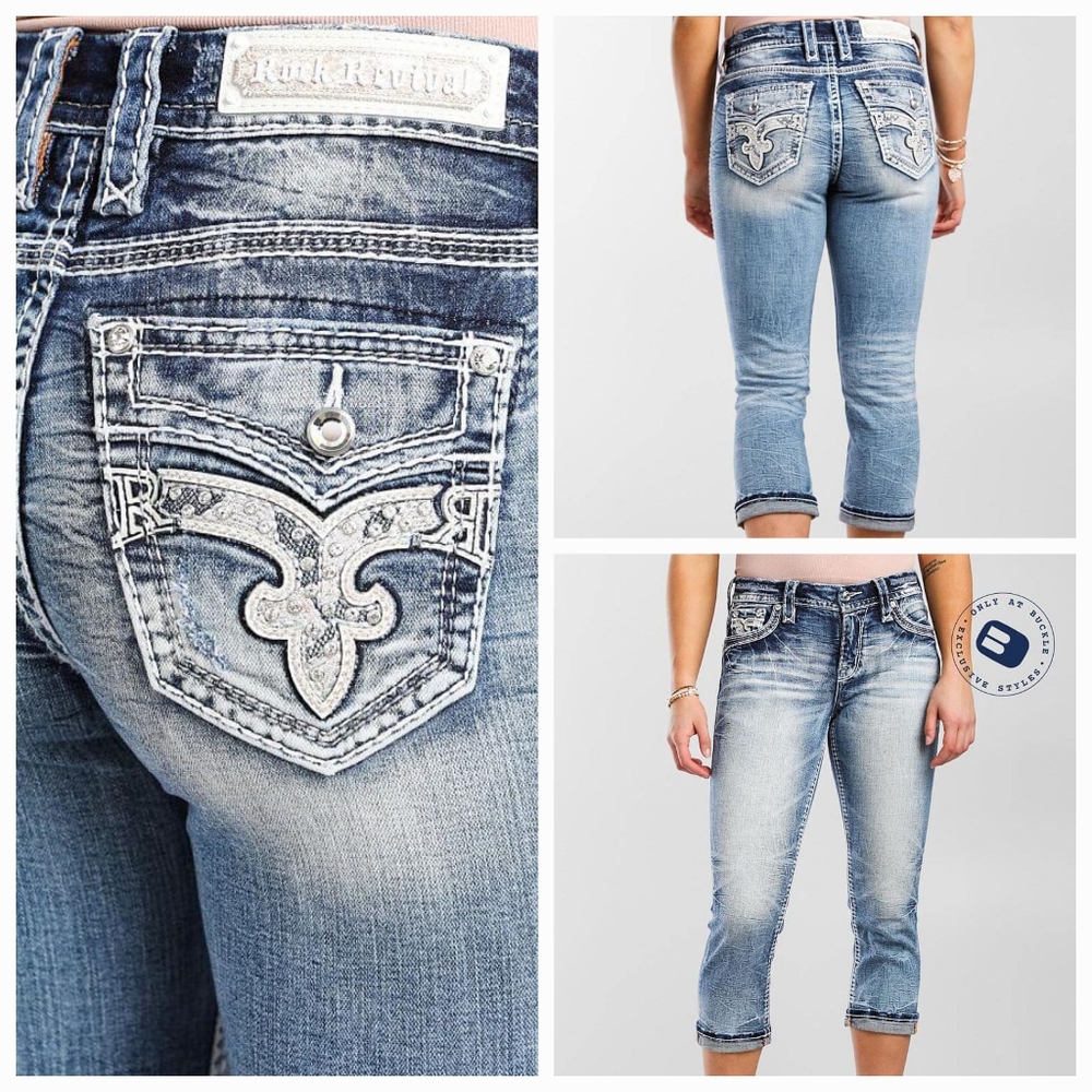 🤘NWT🎸 ROCK REVIVAL KATYDID EASY STRETCH SNAKESKIN CROPPED JEANS 29